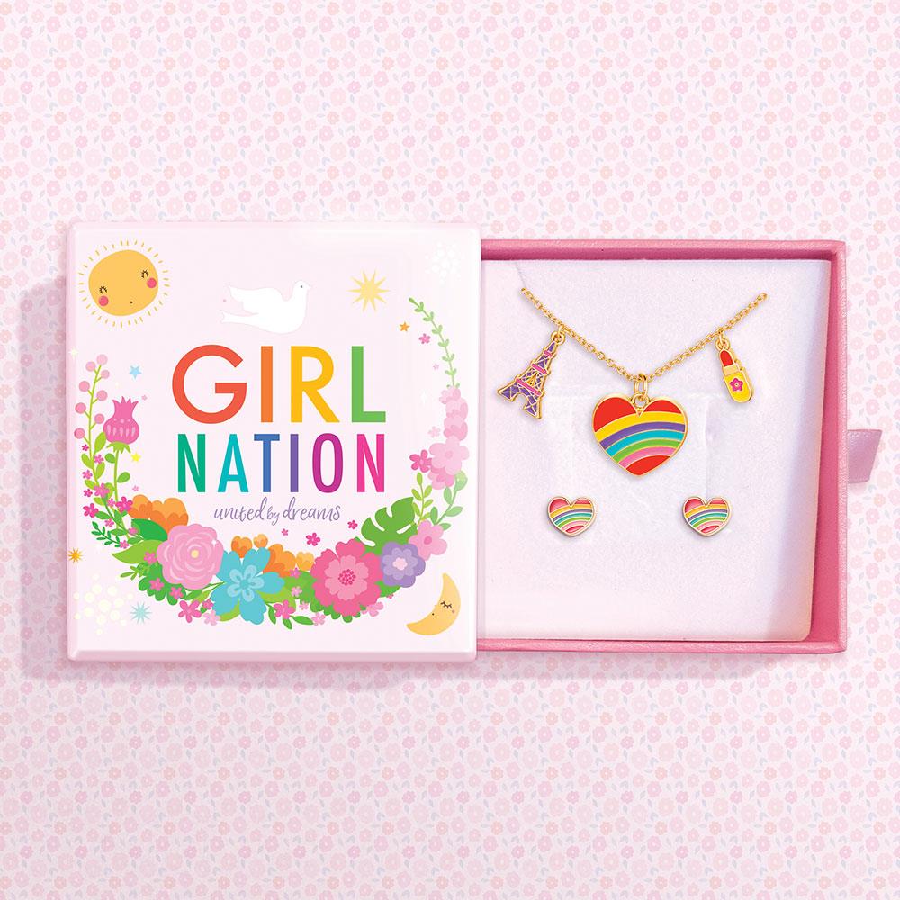 Girl Nation Rainbow Heart Kolye & Küpe Set