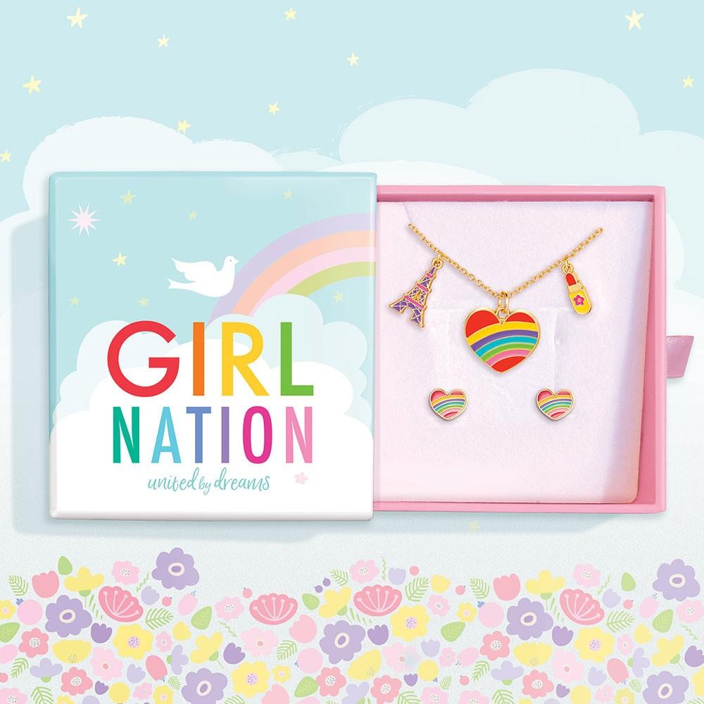 Girl Nation Rainbow Heart Kolye & Küpe Set
