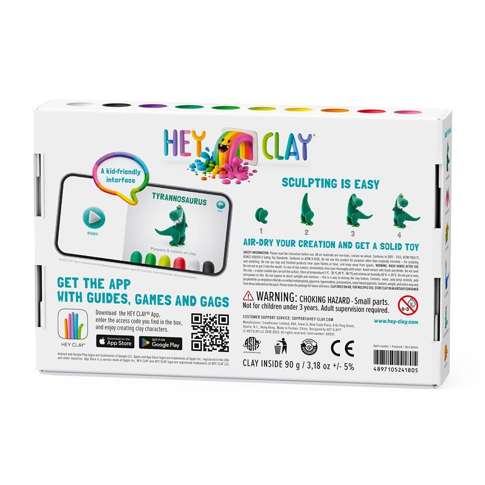 Hey Clay Hava ile Kuruyan Kil 6'lı kutu Dinozorlar Pterodactylus Triceratops Tyrannosaurus