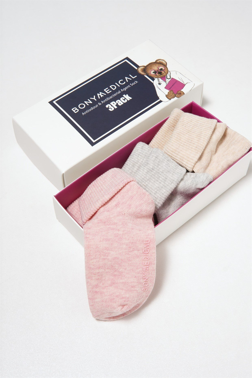 KATIA & BONY Antibakteriyel 3'lü Bebek Çorap - Pembe/Bej/Gri