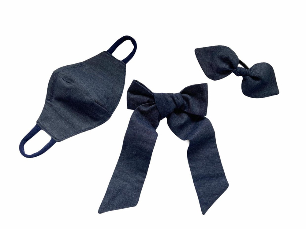 KETEN ÇOCUK MASKE + KETEN KUYRUKLU TOKA + KETEN KULAKLI LASTİK TOKA - DENIM