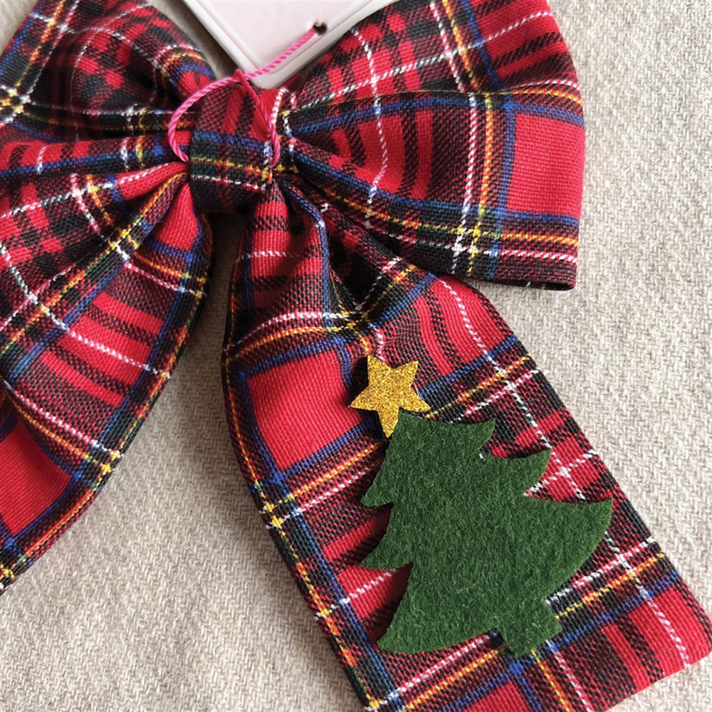 La Pomponette Çam Ağaçlı Ekose Keten Yılbaşı Tokası