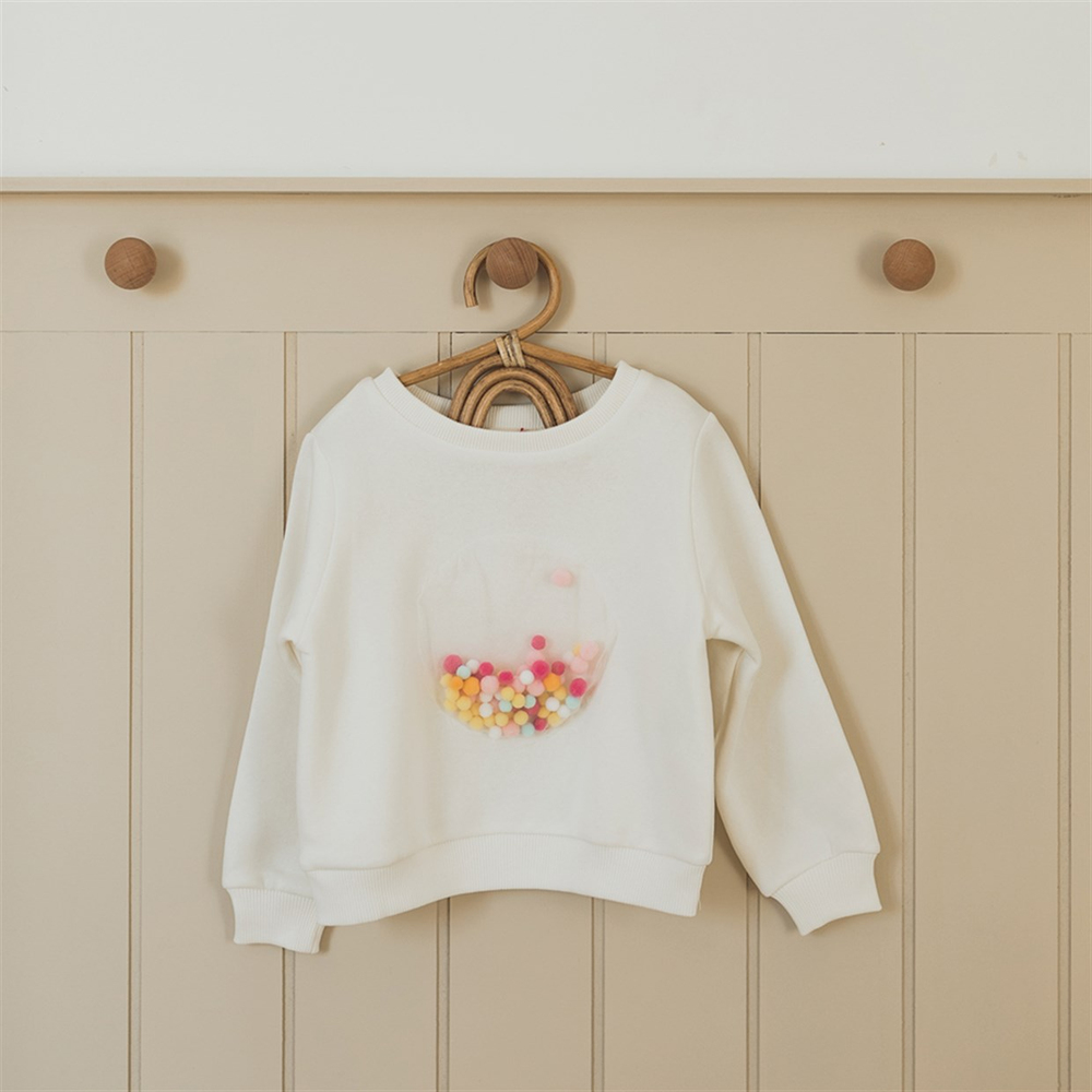 La Pomponette Perla Ekru Ponponlu Sweatshirt
