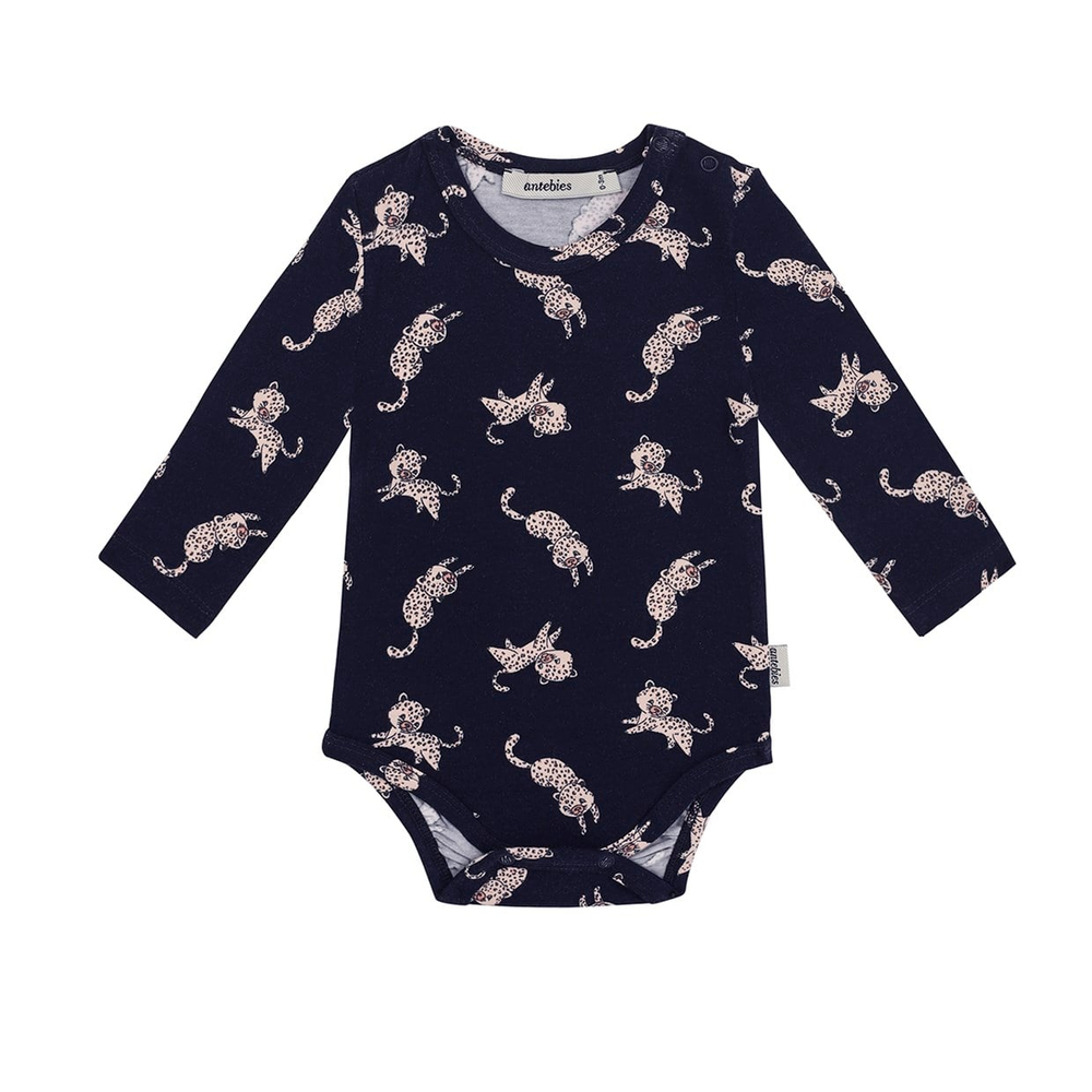 LACİVERT LEOPAR DESEN UZUN KOLLU BODY