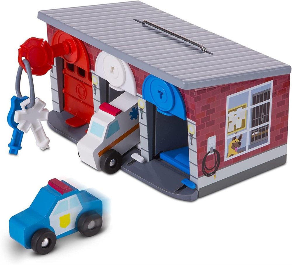 Melissa & Doug Ahşap Kilitli Kurtarma Araçları Garajı
