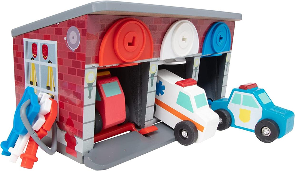 Melissa & Doug Ahşap Kilitli Kurtarma Araçları Garajı