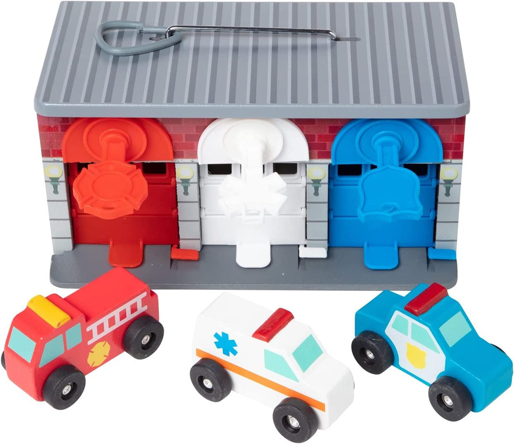 Melissa & Doug Ahşap Kilitli Kurtarma Araçları Garajı
