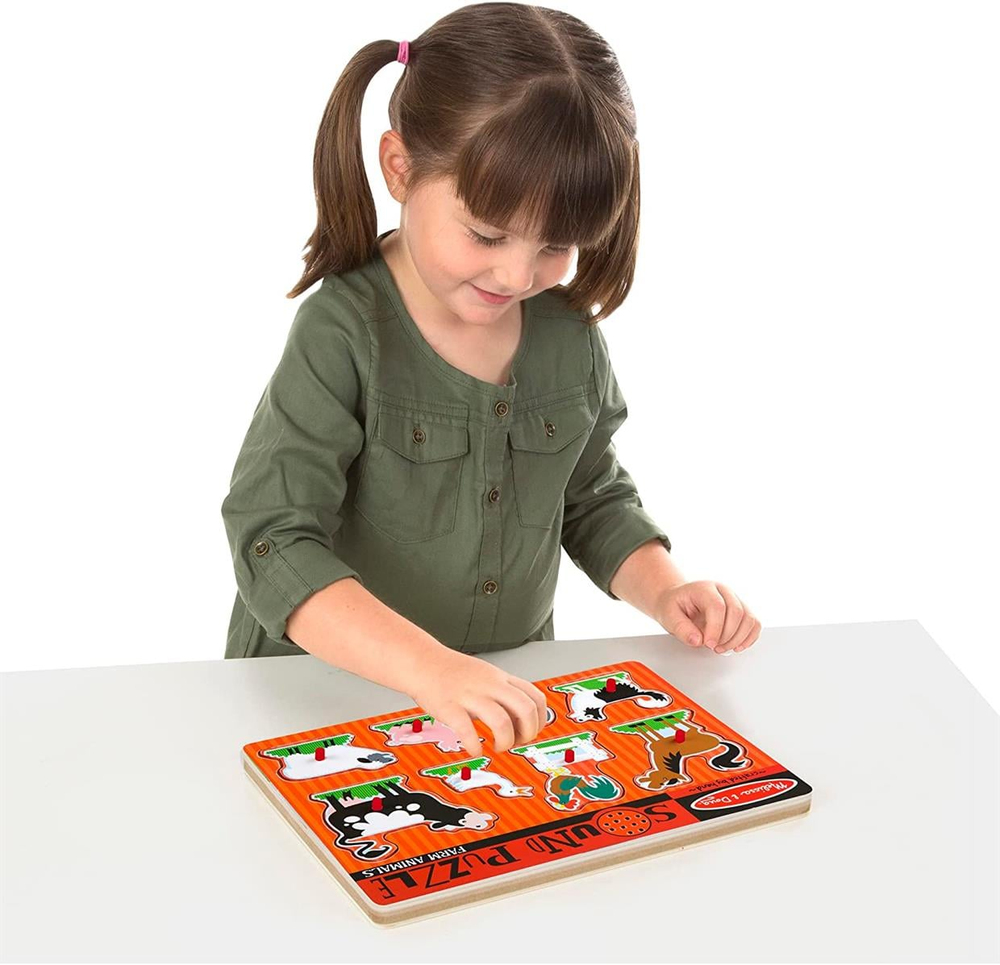 Melissa & Doug Ahşap Sesli Yapboz Çiftlik Hayvanları Kırmızı