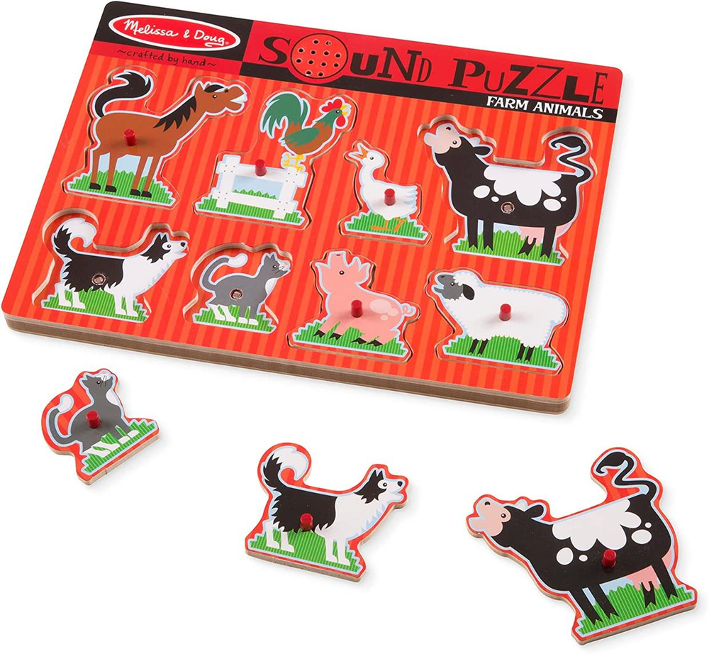 Melissa & Doug Ahşap Sesli Yapboz Çiftlik Hayvanları Kırmızı