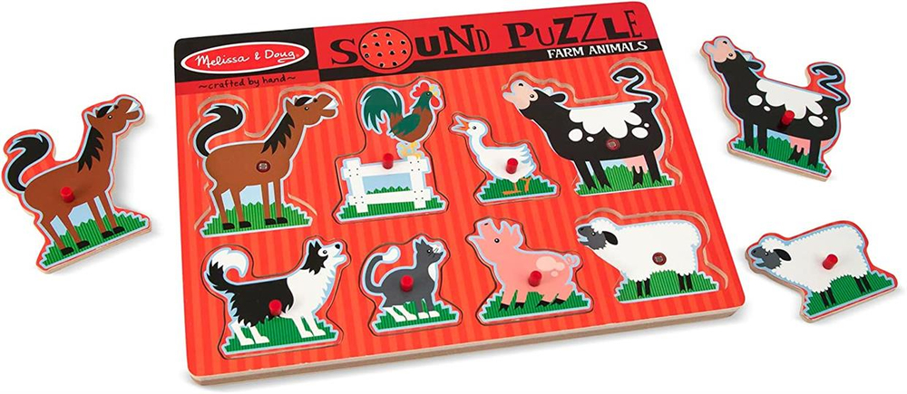 Melissa & Doug Ahşap Sesli Yapboz Çiftlik Hayvanları Kırmızı