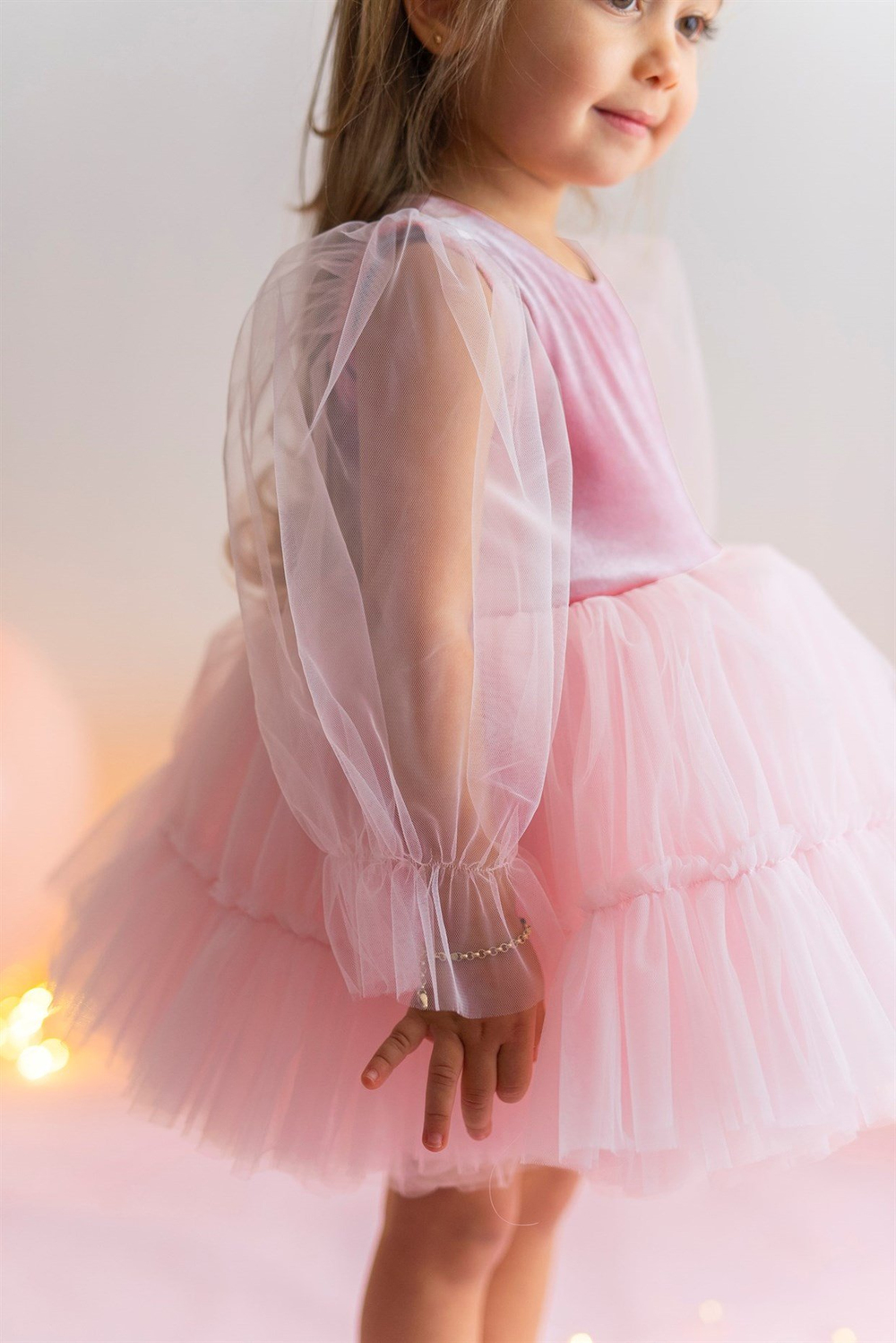 MINI CELEBRITIES - PINK VELVET  BALLOON SLEEVE