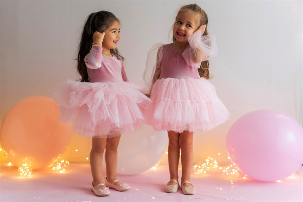 MINI CELEBRITIES - PINK VELVET  BALLOON SLEEVE