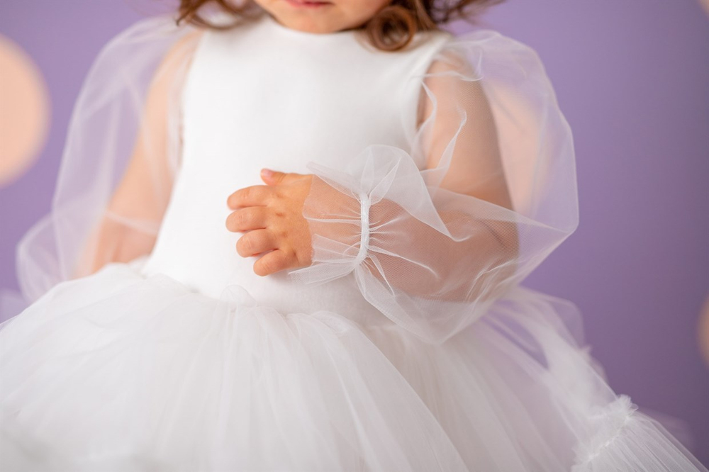 MINI CELEBRITIES - WHITE VELVET  BALLOON SLEEVE