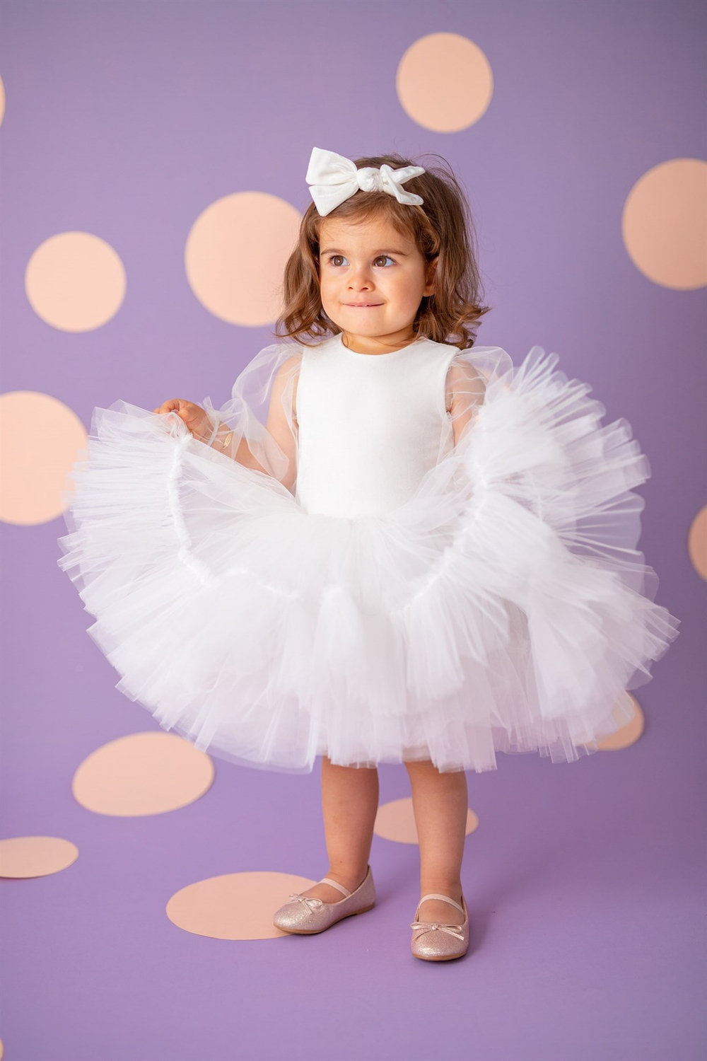 MINI CELEBRITIES - WHITE VELVET  BALLOON SLEEVE