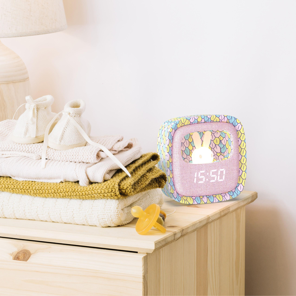 Mob Deniz Kızı Desenli Tavşan Masaüstü Saati ve Gece Lambası