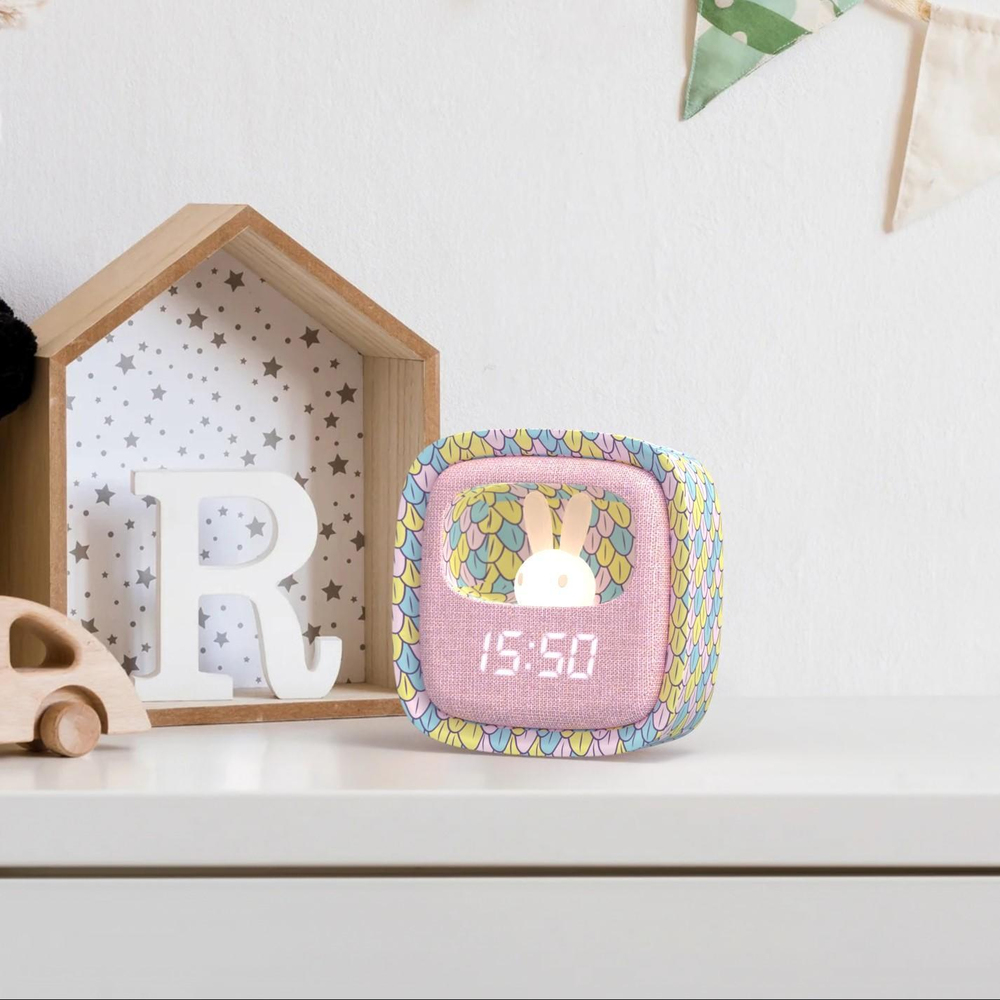 Mob Deniz Kızı Desenli Tavşan Masaüstü Saati ve Gece Lambası