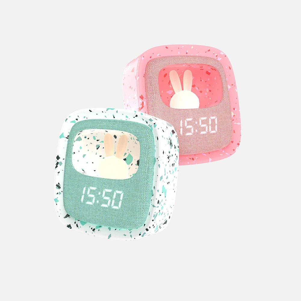 Mob Pembe Terazzo Tavşan Masaüstü Saati ve Gece Lambası