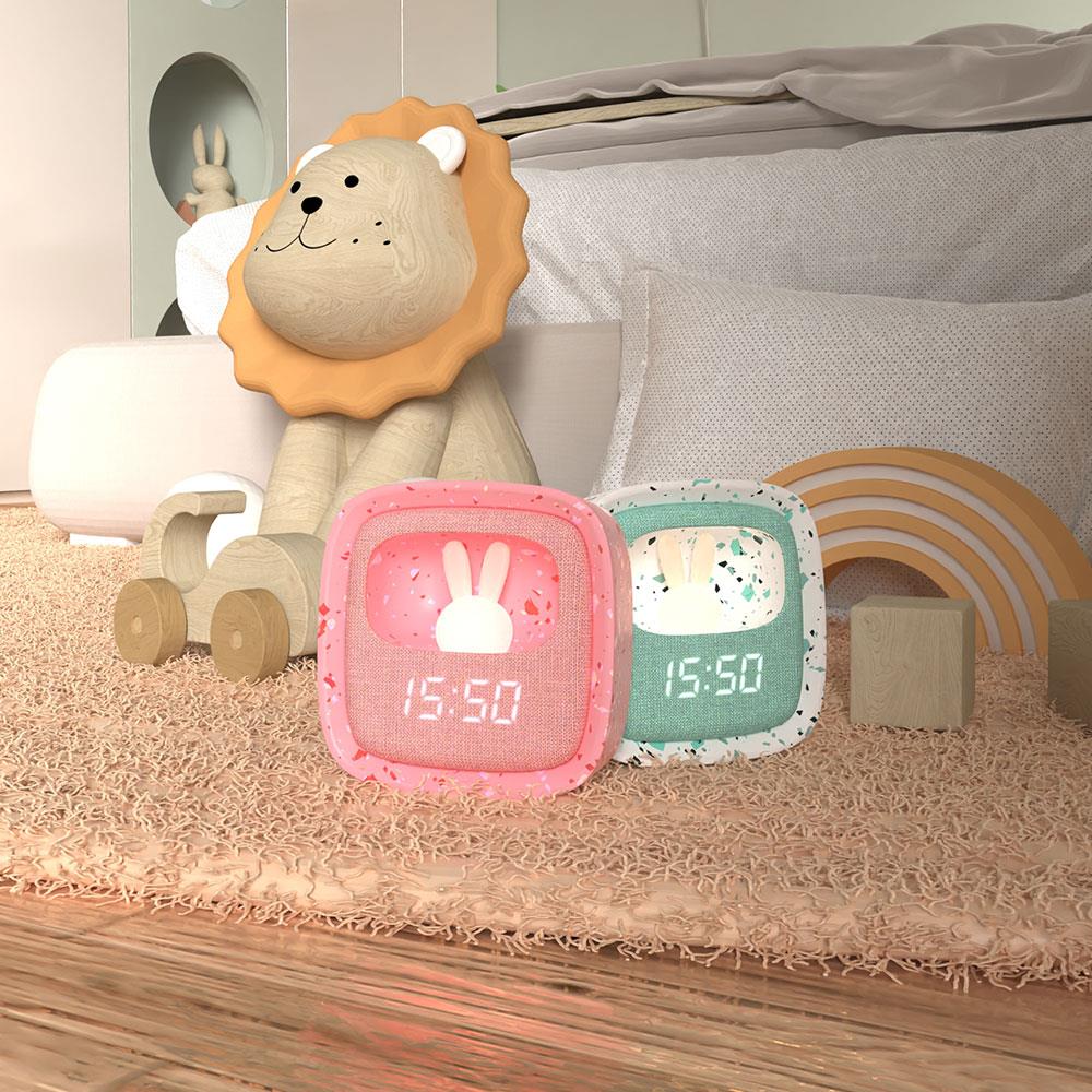 Mob Pembe Terazzo Tavşan Masaüstü Saati ve Gece Lambası