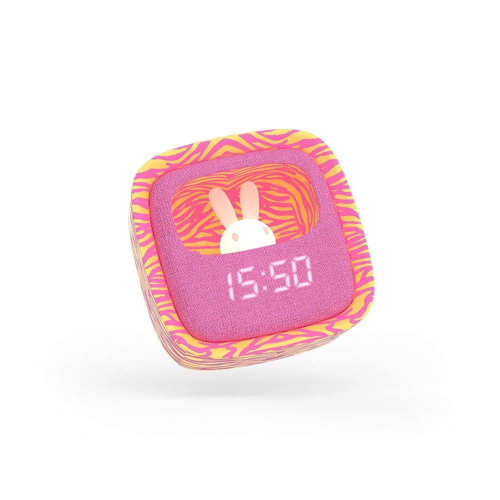 Mob Pembe Zebra Desenli Tavşan Masaüstü Saati ve Gece Lambası