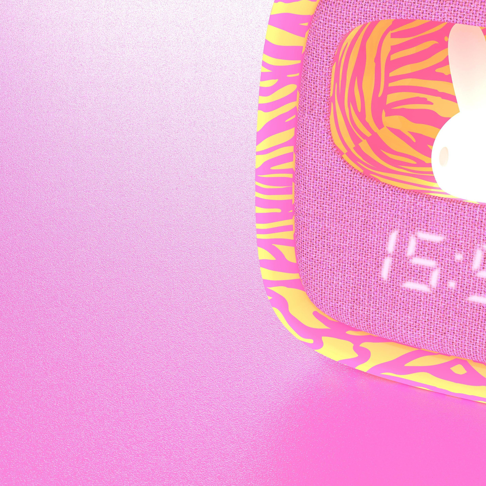 Mob Pembe Zebra Desenli Tavşan Masaüstü Saati ve Gece Lambası