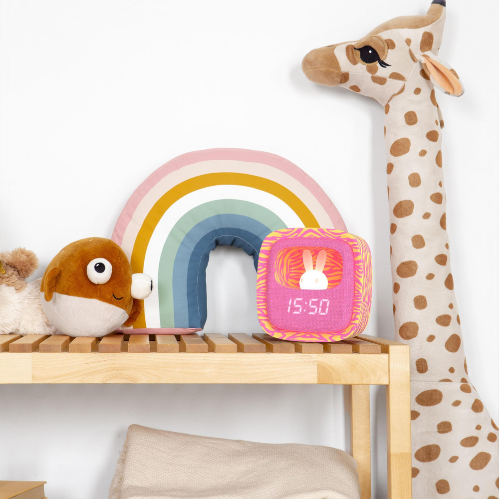 Mob Pembe Zebra Desenli Tavşan Masaüstü Saati ve Gece Lambası