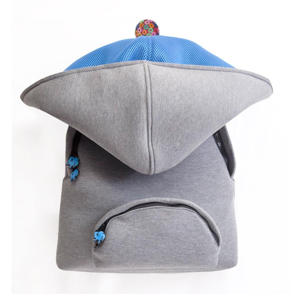 Morikukko Grey Basic Blue Kapüşonlu Sırt Çantası