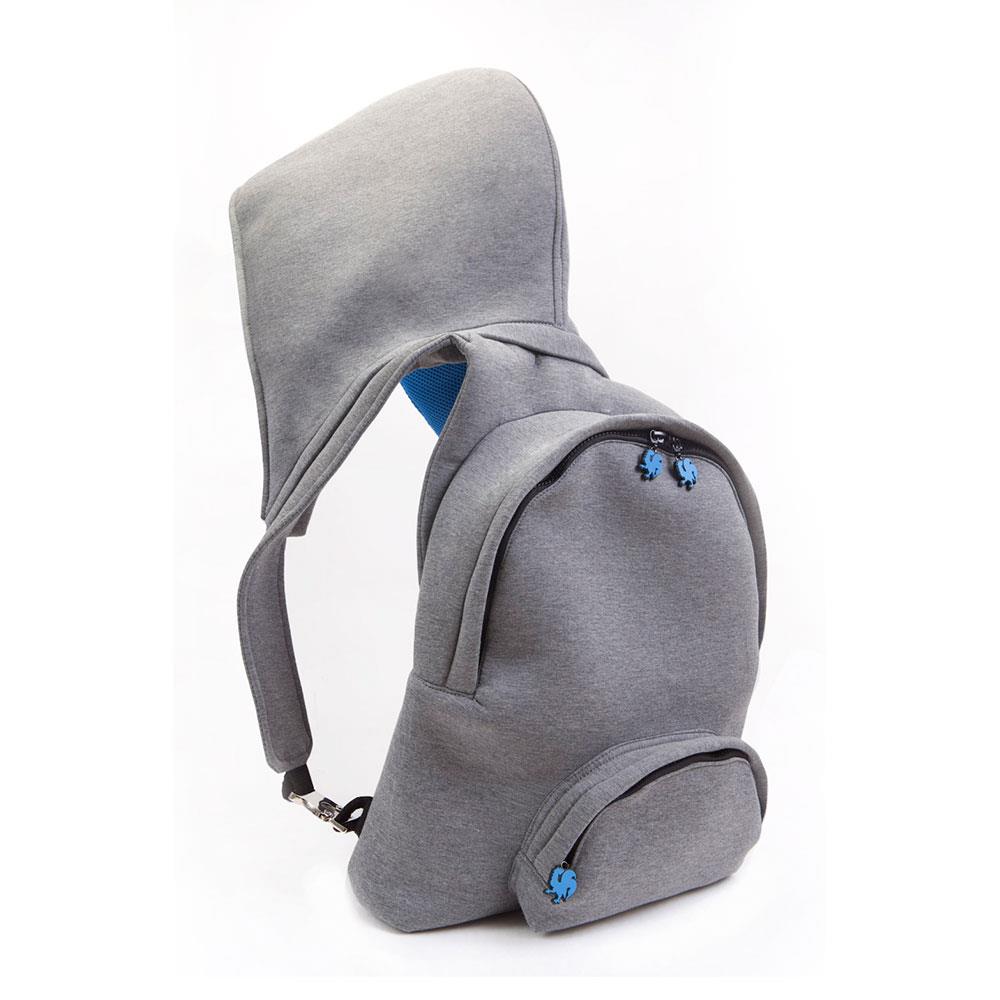 Morikukko Grey Basic Blue Kapüşonlu Sırt Çantası