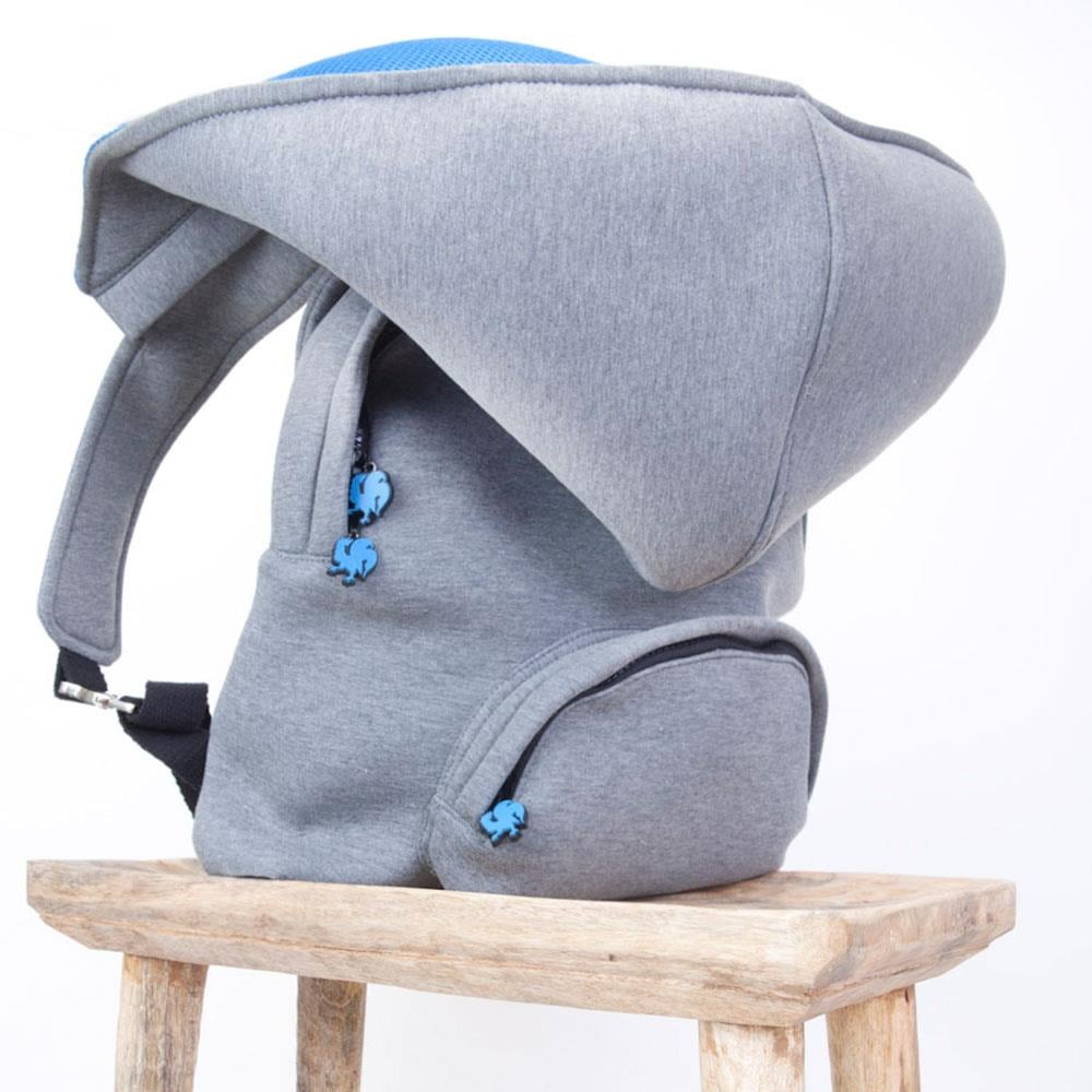 Morikukko Grey Basic Blue Kapüşonlu Sırt Çantası