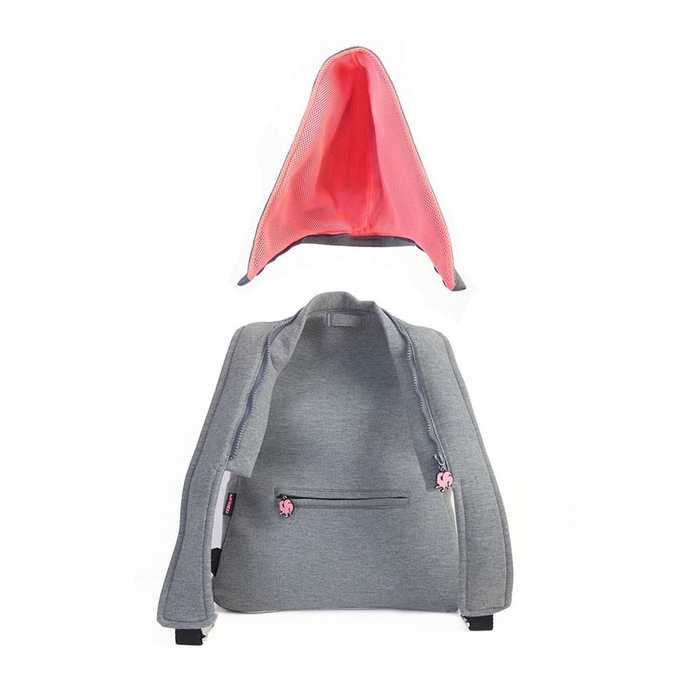 Morikukko Grey Basic Neon Pink Kapüşonlu Sırt Çantası