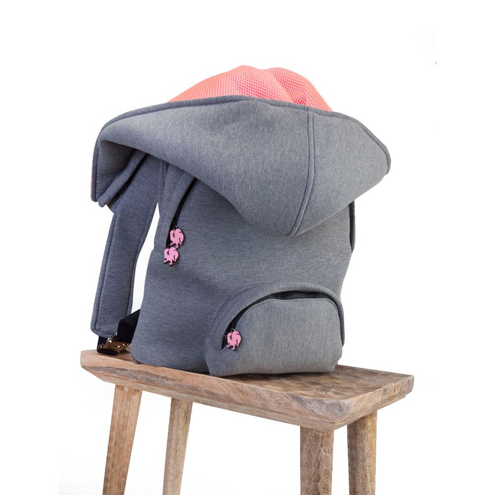 Morikukko Grey Basic Neon Pink Kapüşonlu Sırt Çantası