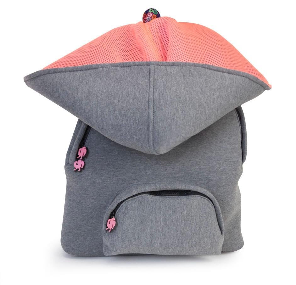 Morikukko Grey Basic Neon Pink Kapüşonlu Sırt Çantası