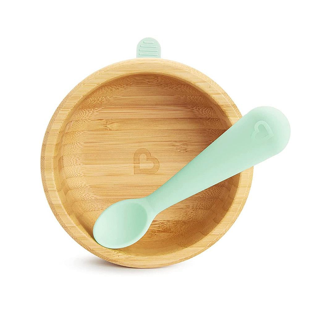 Munchkin Vakumlu Bambu Kase ve Silikon Kaşık Set, 6+ Ay