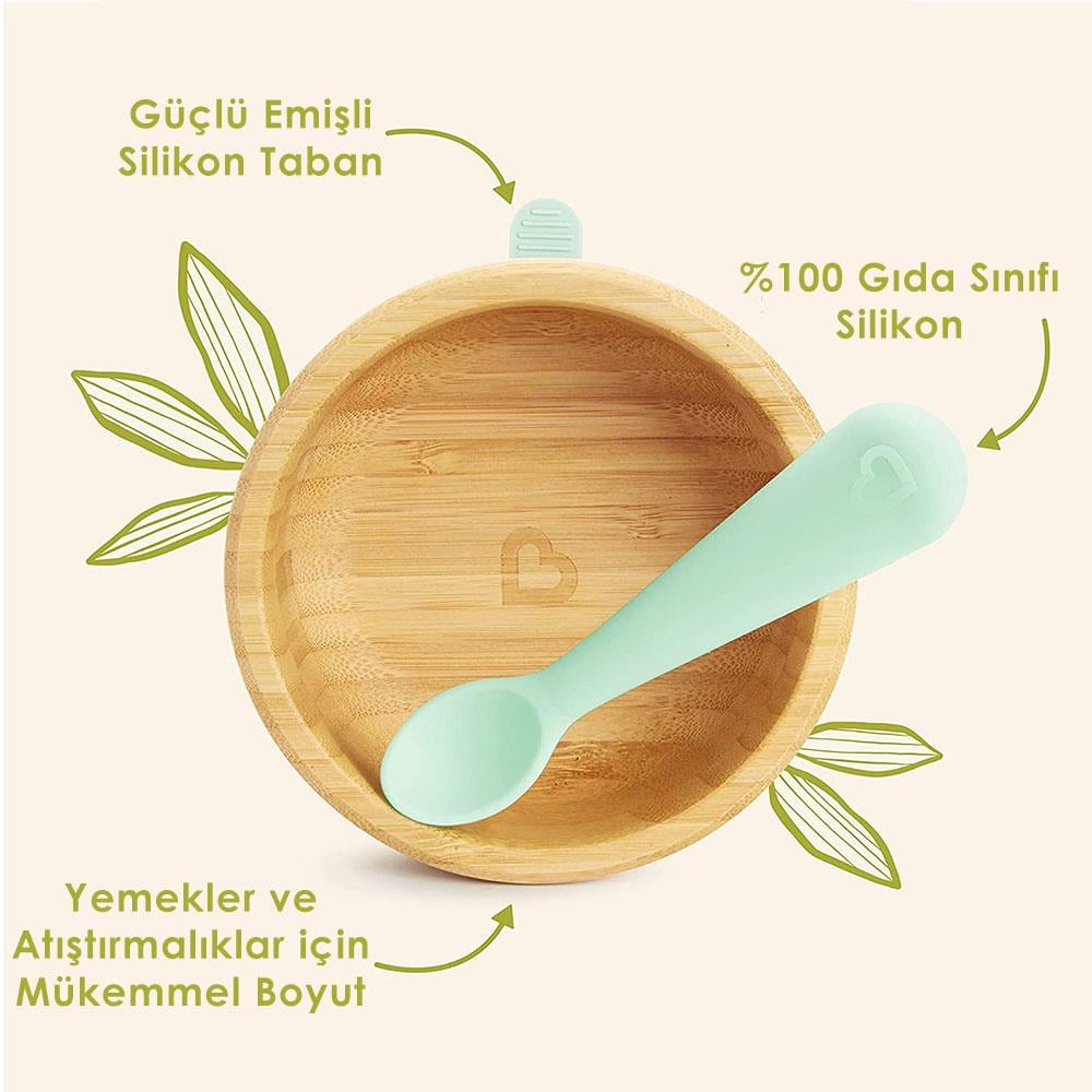 Munchkin Vakumlu Bambu Kase ve Silikon Kaşık Set, 6+ Ay