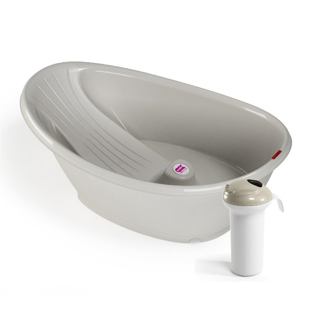 OKBaby Bebek Banyo Seti Bella Bebek Banyo Seti Dijital Termometreli Çift Yönlü Bebek Küveti & Splash Bebek Duşu A. Gri