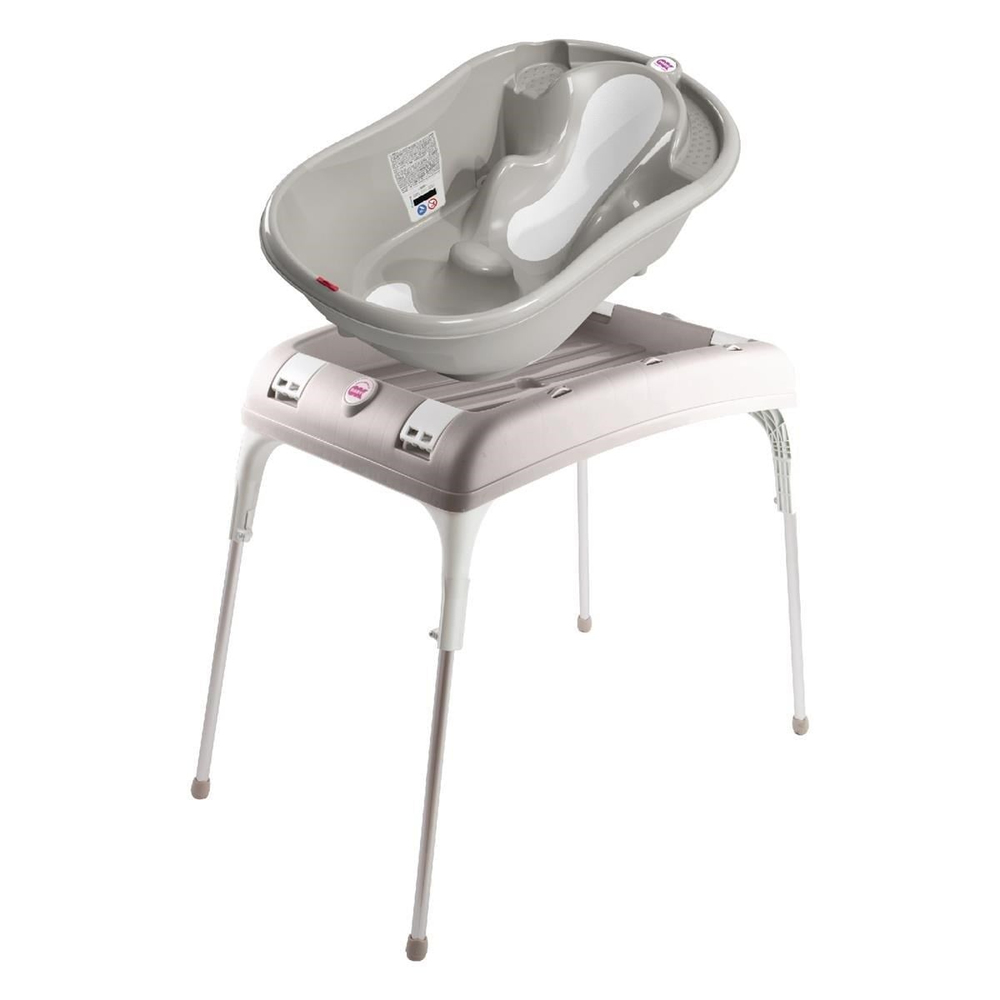 OKBaby Bebek Banyo Seti Onda Evolution Dijital Termometreli Çift Yönlü Bebek Küveti A. Gri & Bebek Küvet Taşıyıcı