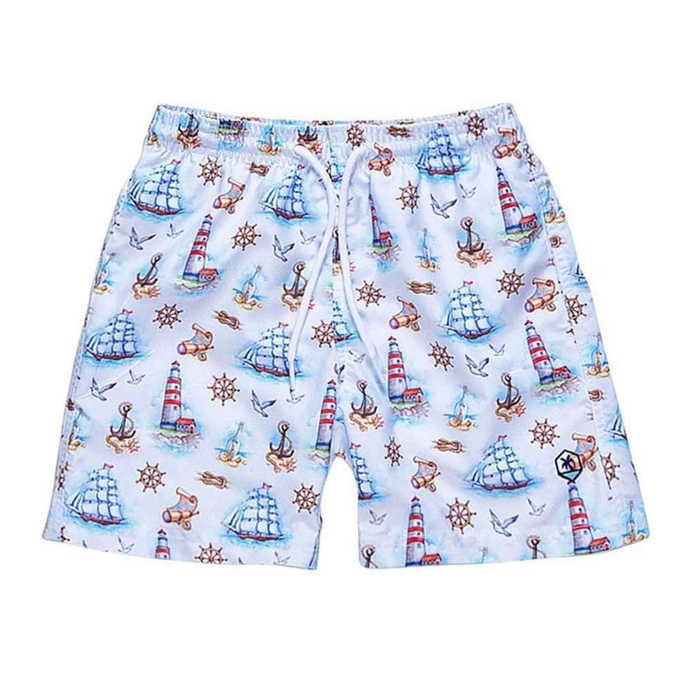 Peralina Zack Beyaz Deniz Feneri Baskılı Deniz Şortu