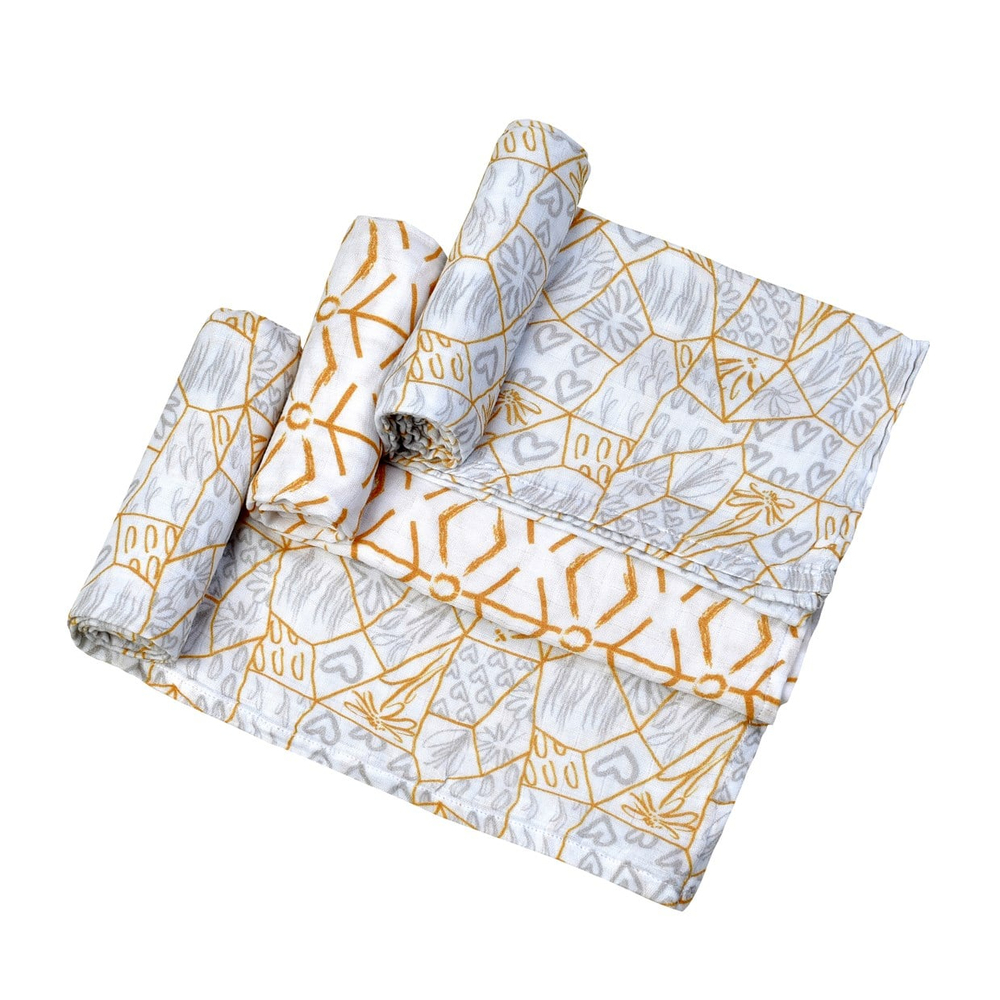 Posh Baby Gri Çiçek Hardal Geo 3'lü Müslin 65x65 cm 