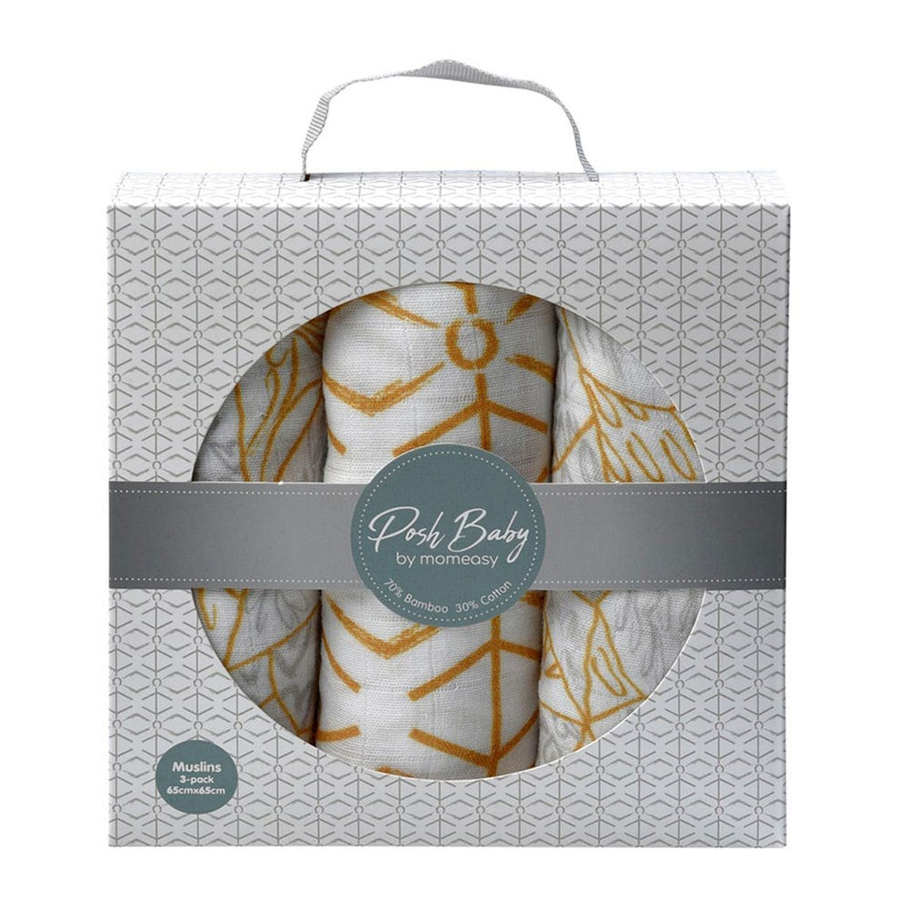 Posh Baby Gri Çiçek Hardal Geo 3'lü Müslin 65x65 cm 