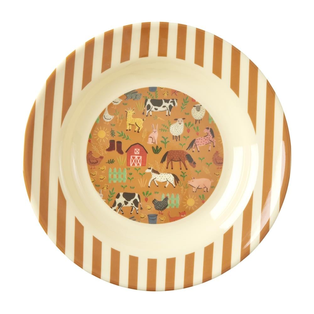 Rice Melamin Çocuk Çukur Tabak Farm