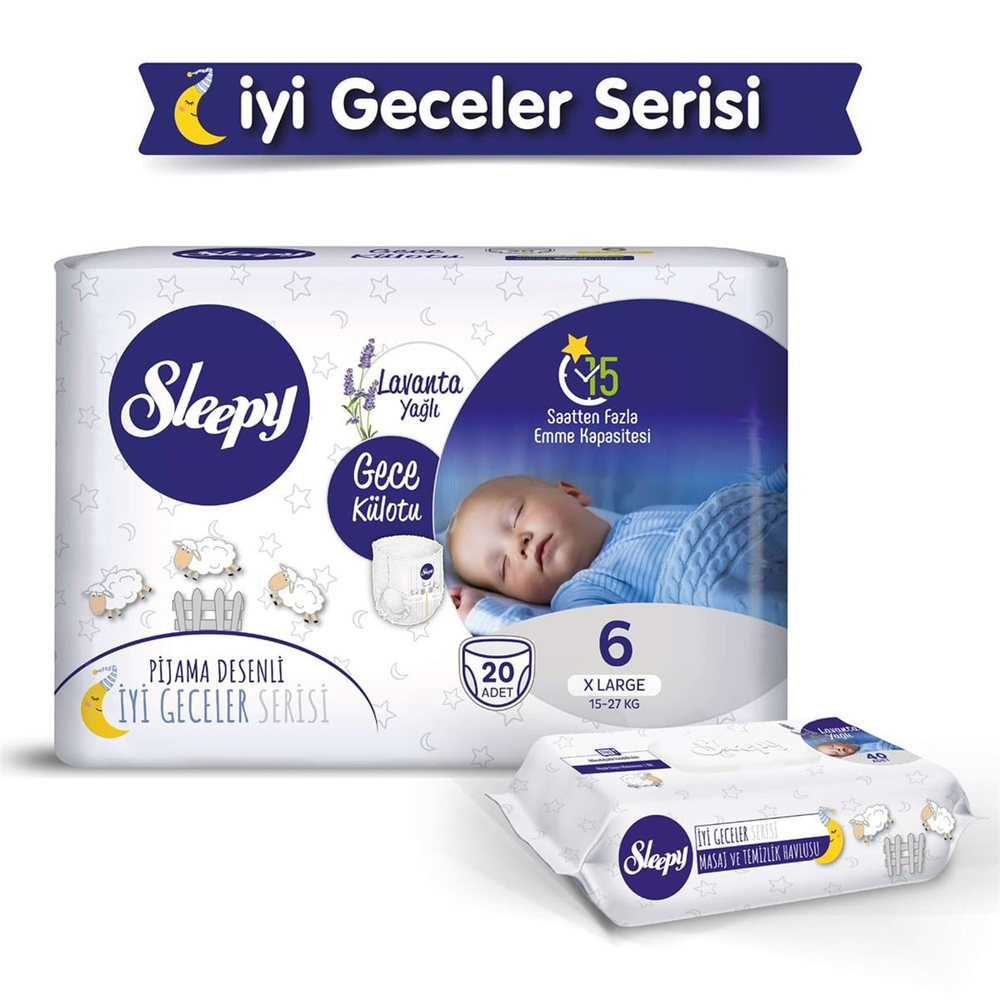 SLEEPY GECE KÜLOTLU LAVANTA YAĞLI 6 NUMARA BEZ - XL 20 ADET