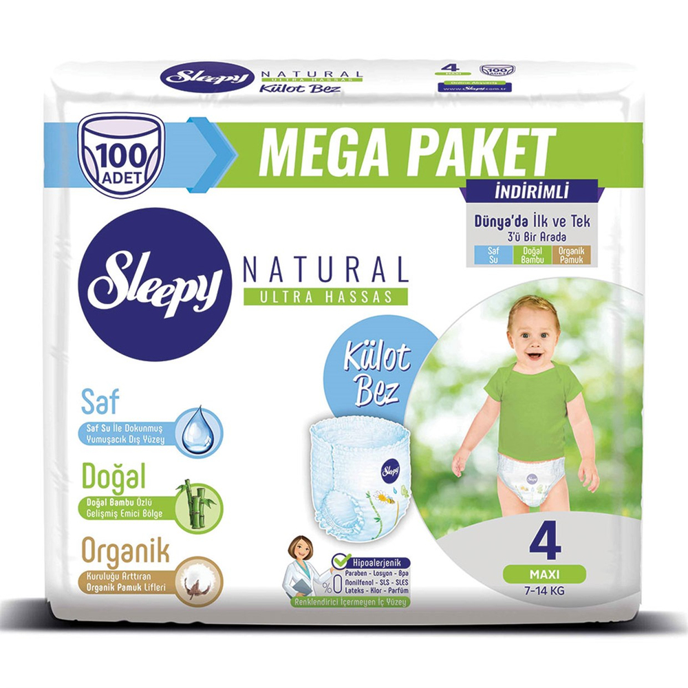 SLEEPY NATURAL KÜLOT BEZ 4 NUMARA MAXİ 100 ADET