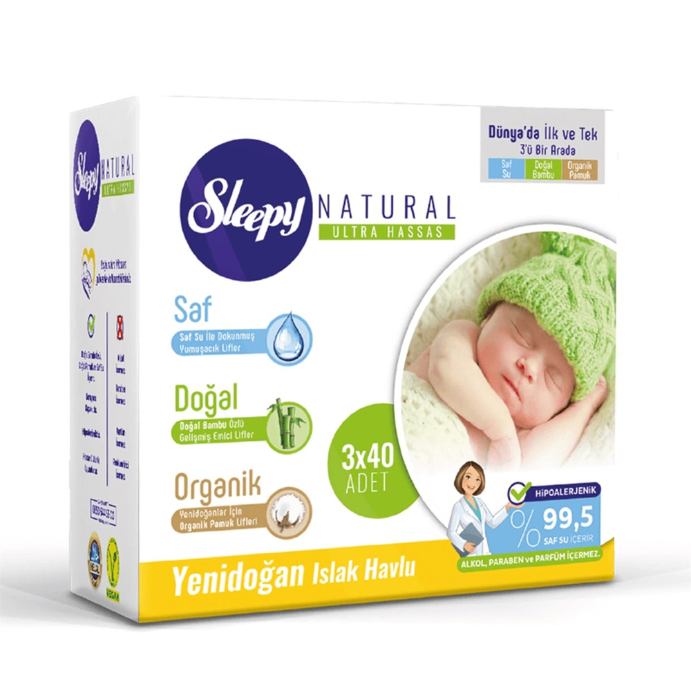 SLEEPY NATURAL YENİDOĞAN ISLAK PAMUKLU HAVLU 120 ADET