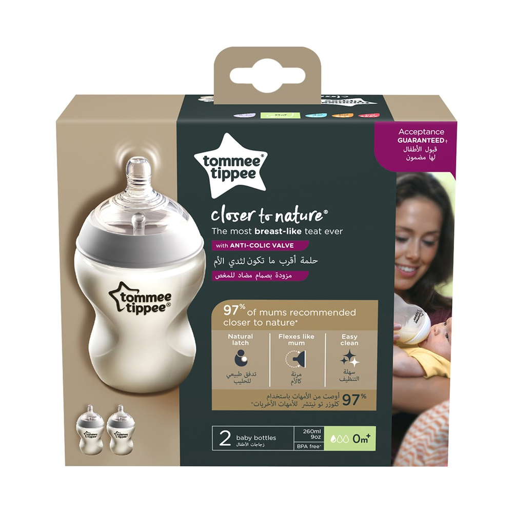 Tommee Tippee 2x260 ml PP Closer to Nature Biberon Beyaz