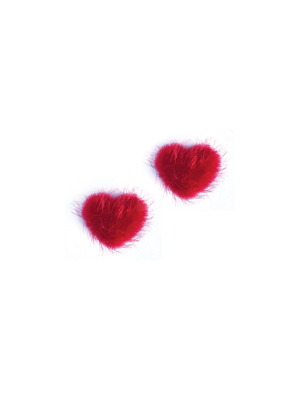 Tres Jolie Lollie Tüylü Kalp Klips Küpe Kırmızı