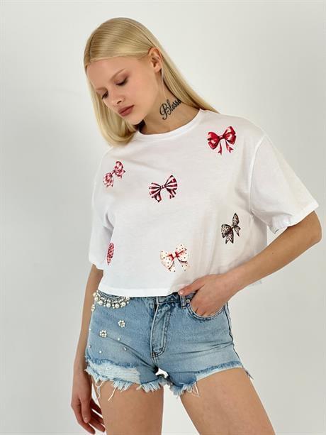 15756-16 T-SHIRT ÇOKLU KURDELE BASKI