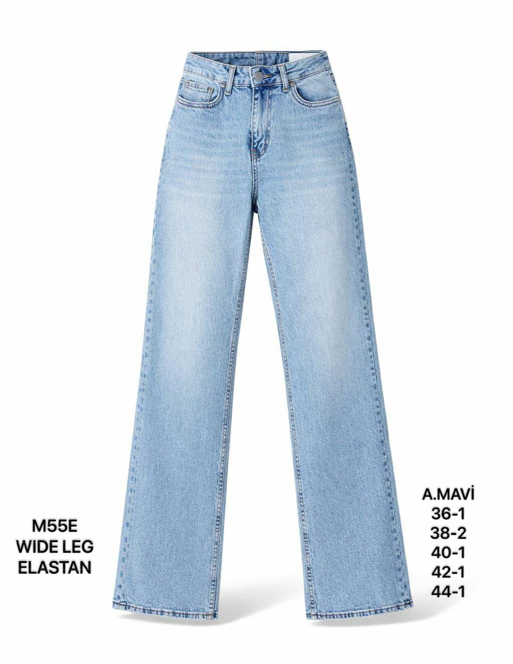 Kadın Açık Mavi Yüksek Bel Wide Leg Jean Pantolon-26Y01M55E