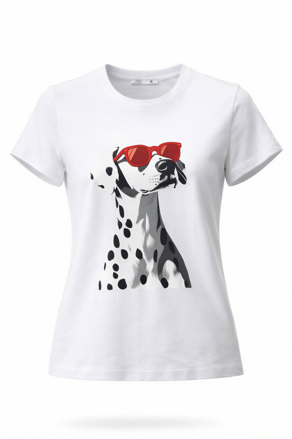 Kadın Beyaz Dalmaçyalı Köpek Baskılı Pamuk T-Shirt-15520-5