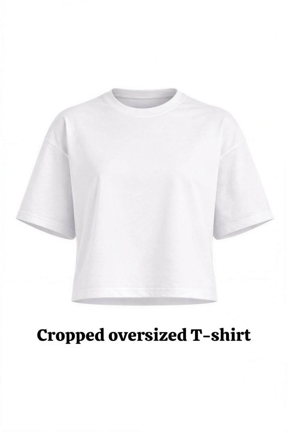 Kadın Beyaz Oversize Crop Pamuk T-Shirt-15510