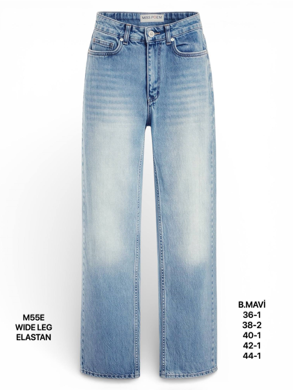 Kadın Buz Mavi Yüksek Bel Wide Leg Jean Pantolon-26Y01M55E