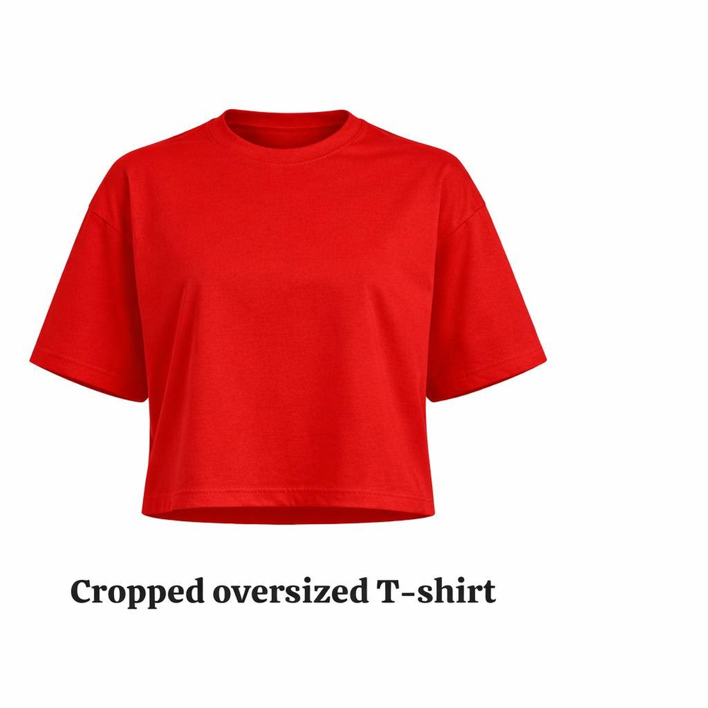 Kadın Kırmızı Oversize Crop Pamuk T-Shirt-15510
